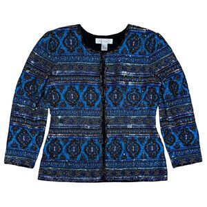 Vintage Niteline By Della Roufogali Silk Sequin Embellished Cropped Jacket Large